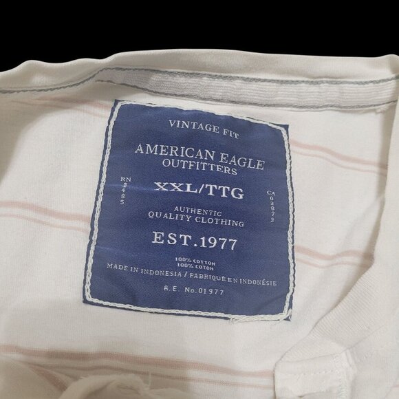 Y2K American Eagle Outfitters Vintage Fit Striped Henley Shirt‎ XXL Preppy Retro - Picture 4 of 8